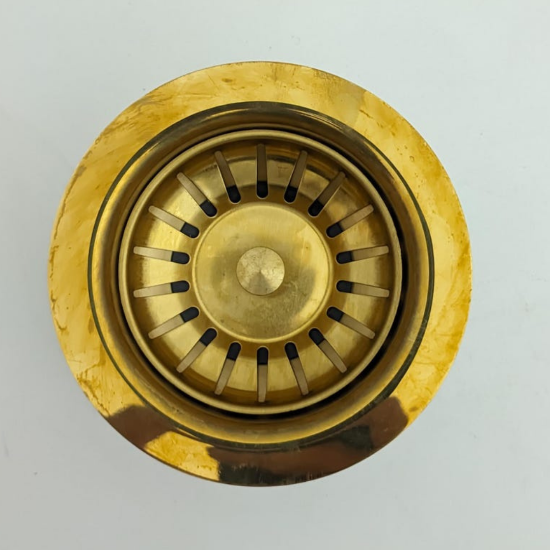 Unlacquered Brass Basket Strainer — solid brass finish with removable drain basket