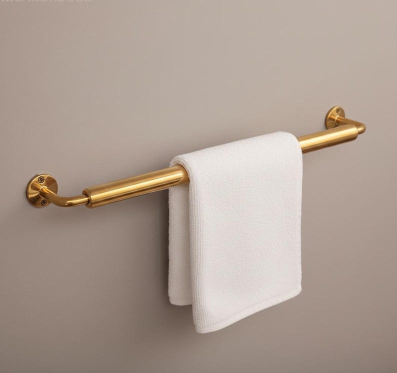 Brass Wall-Mounted Towel Bar in solid unlacquered brass