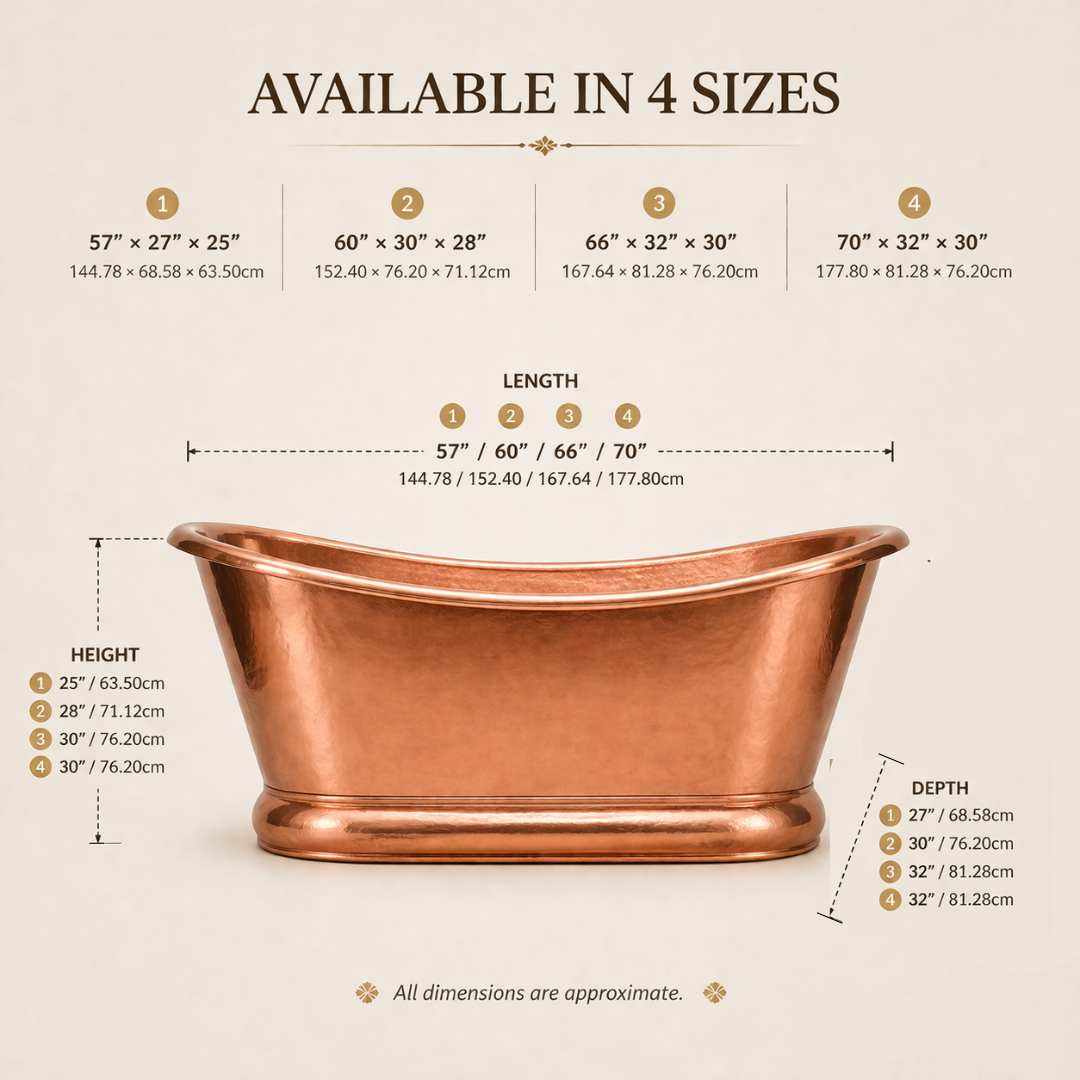 Heritage Hammered Copper Bathtub — full silhouette product view