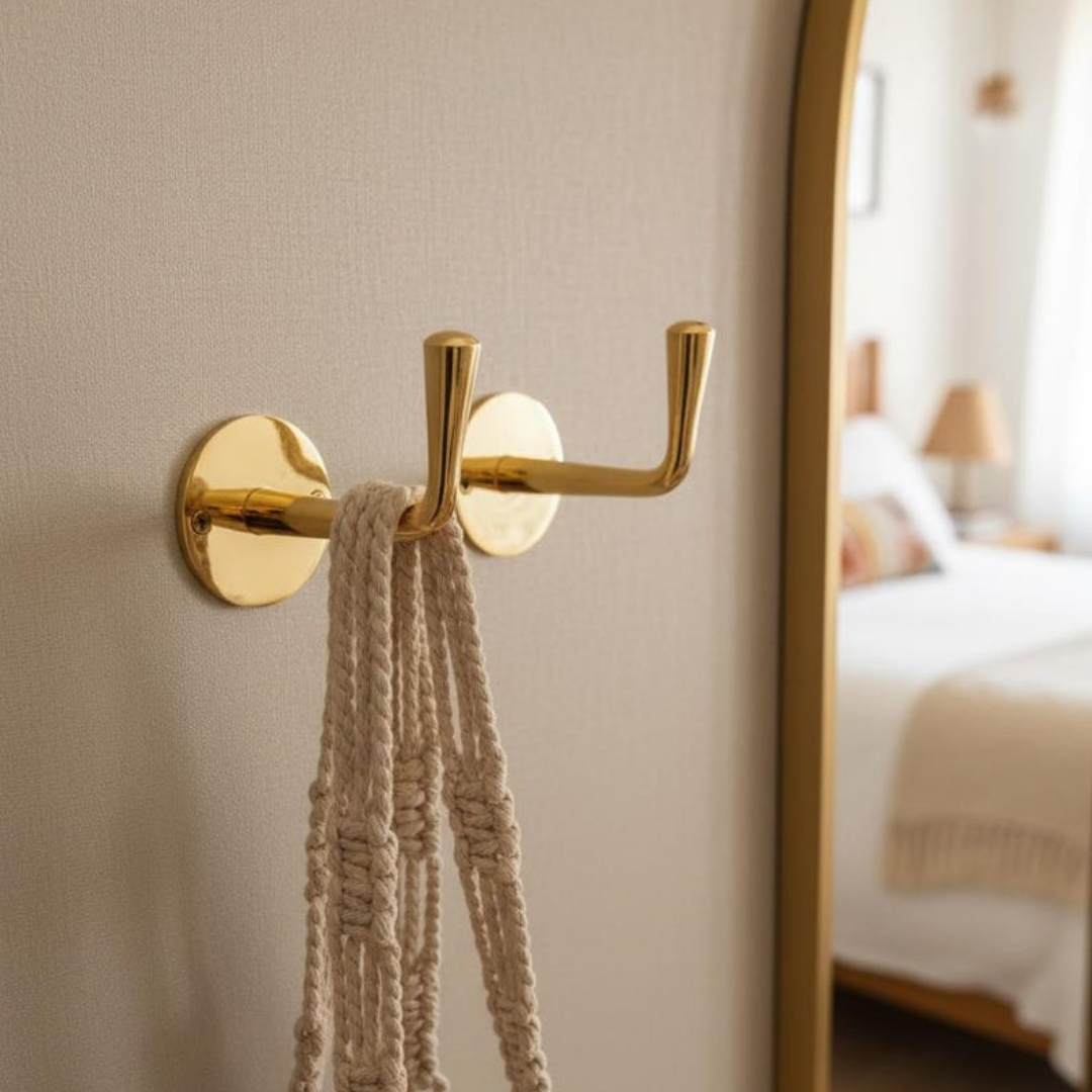 Minimalist Solid Brass Wall Hooks handcrafted in solid unlacquered brass