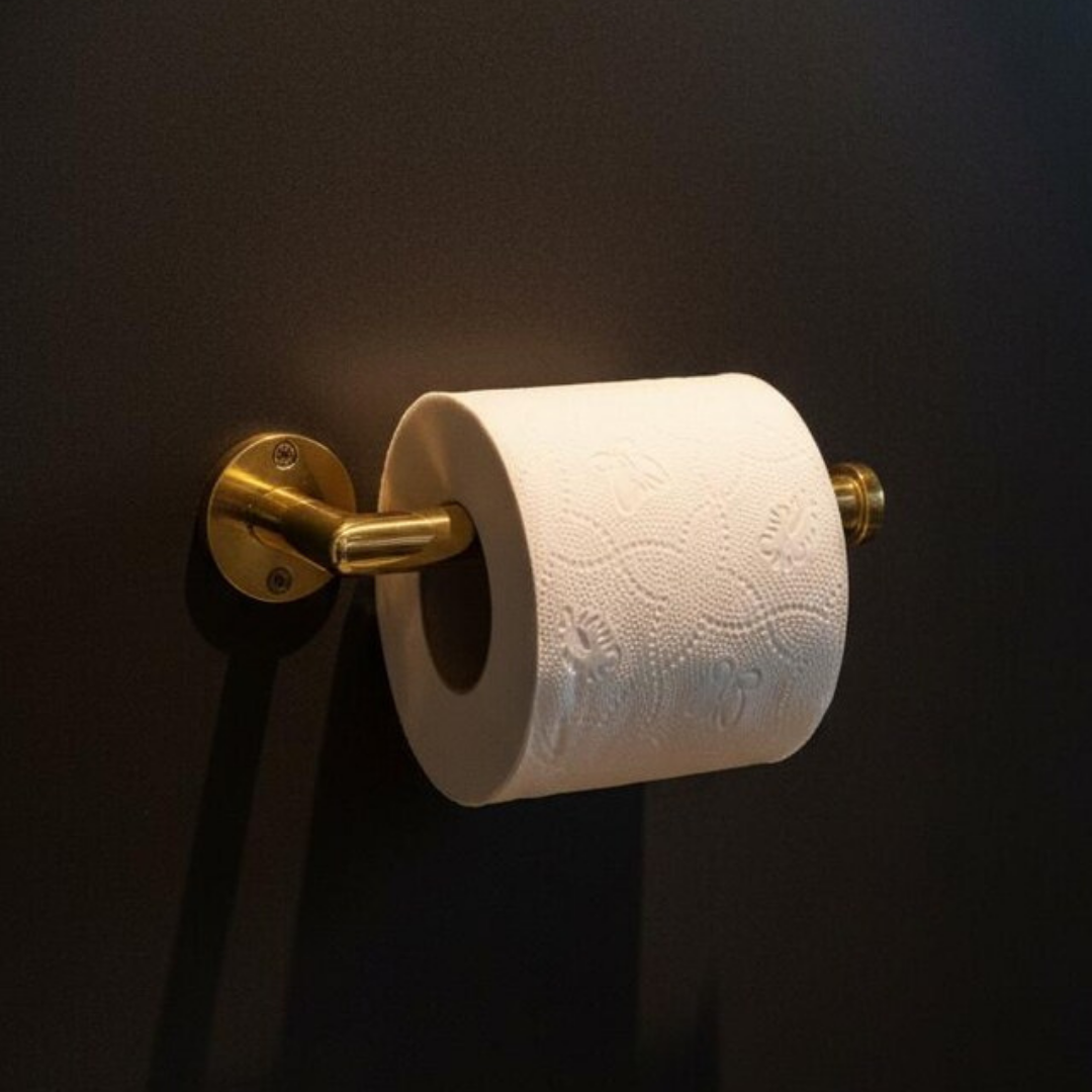Brasa Wall Mounted Toilet Paper Holder in solid unlacquered brass
