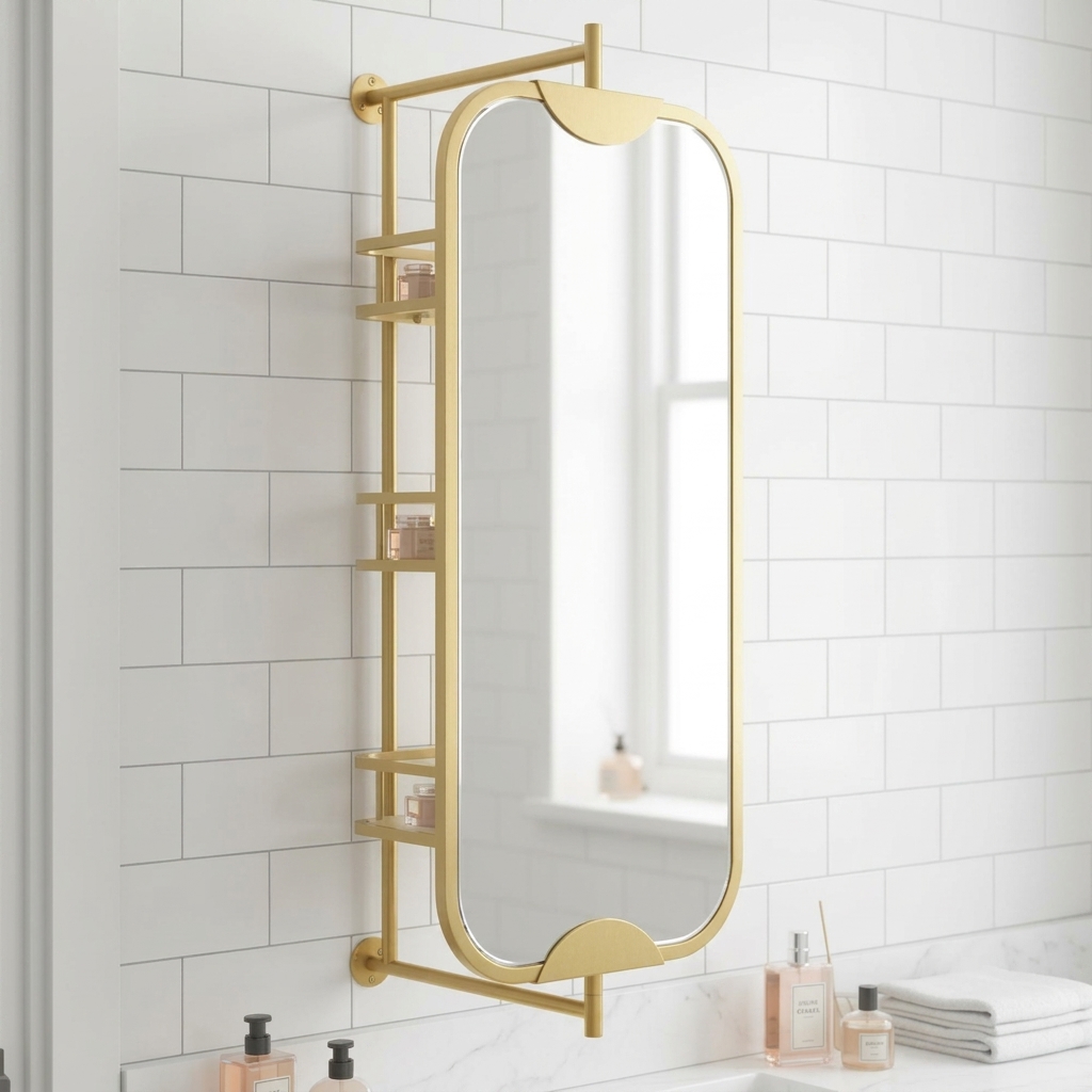 Bade Rotating Vanity Mirror with Shelf