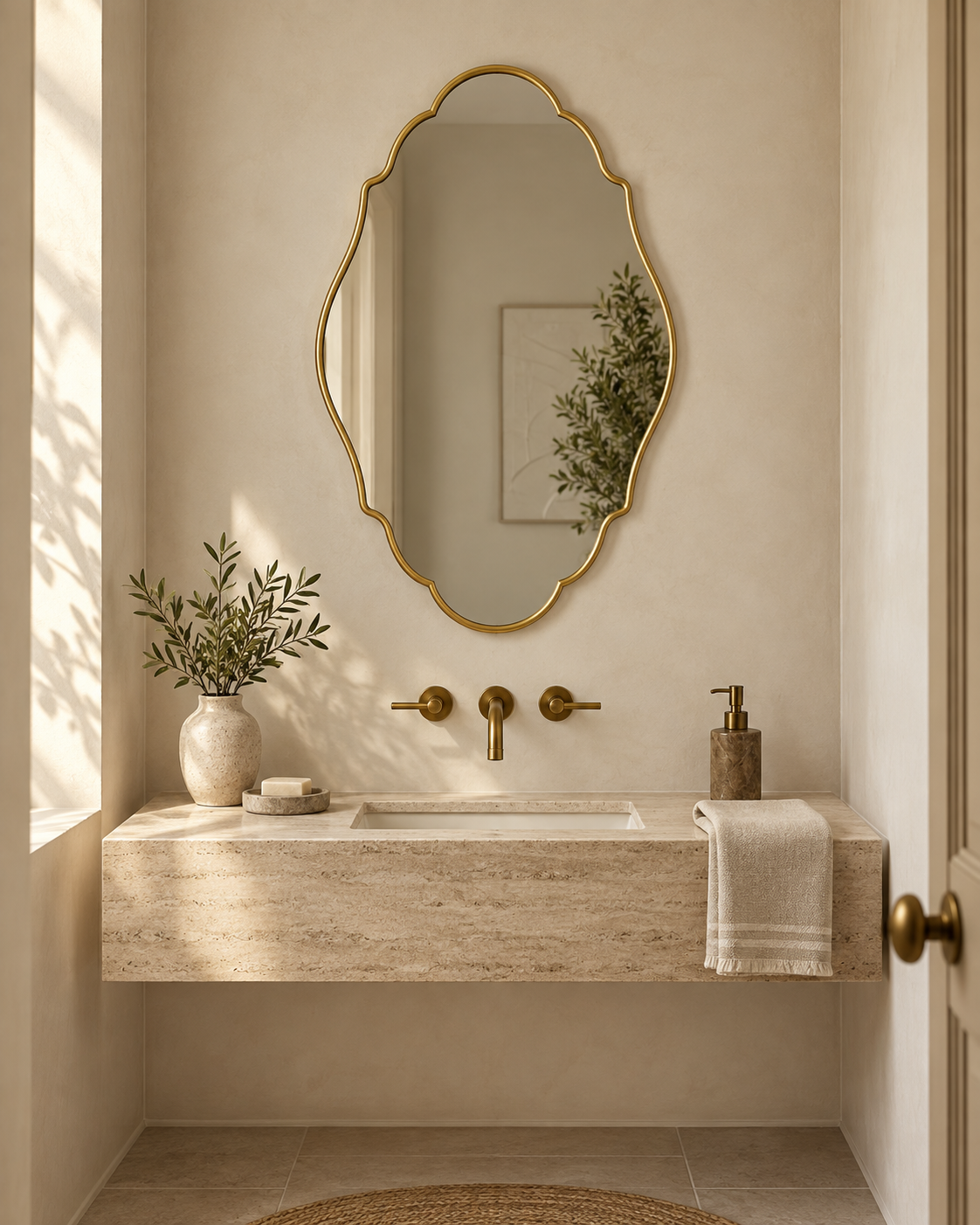 Celestine mirror in a green powder room