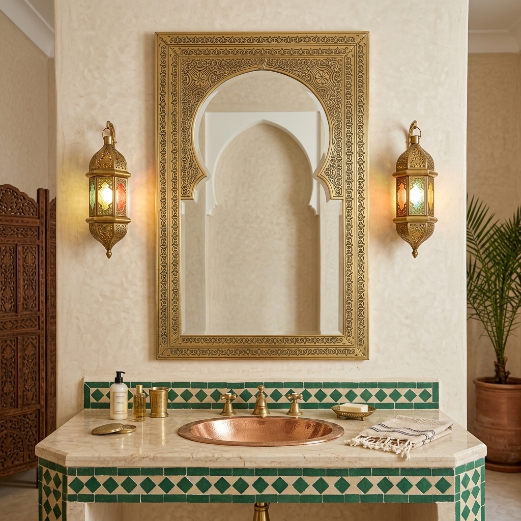 Fez Hand-Engraved Moroccan Brass Mirror