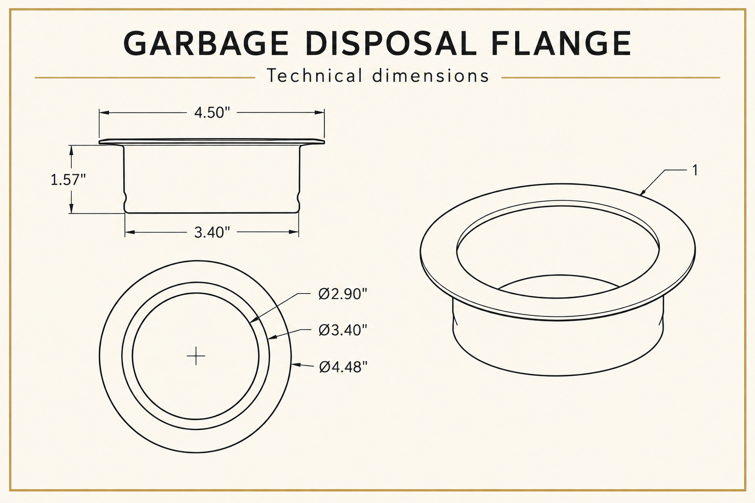 Garbage disposal flange technical dimensions