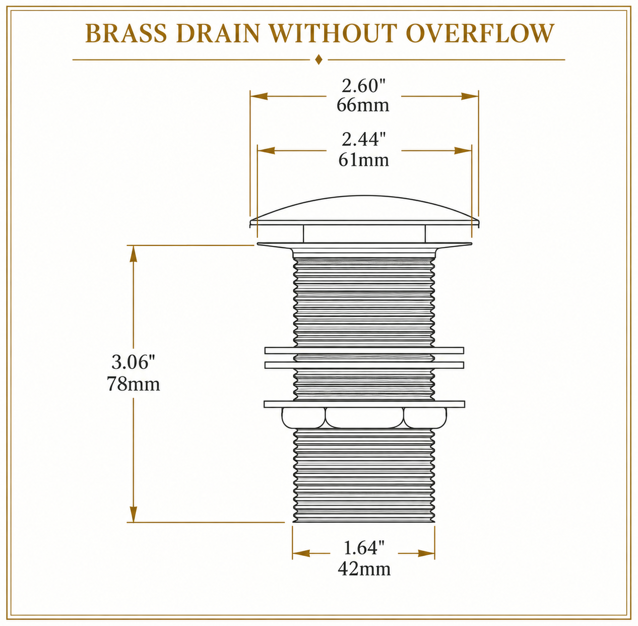 Brass drain without overflow dimensions