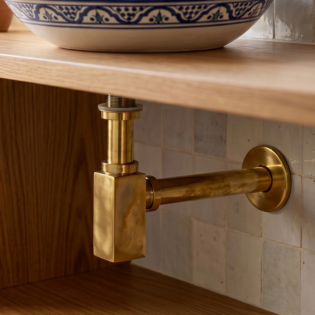 Detail of the unlacquered brass siphon