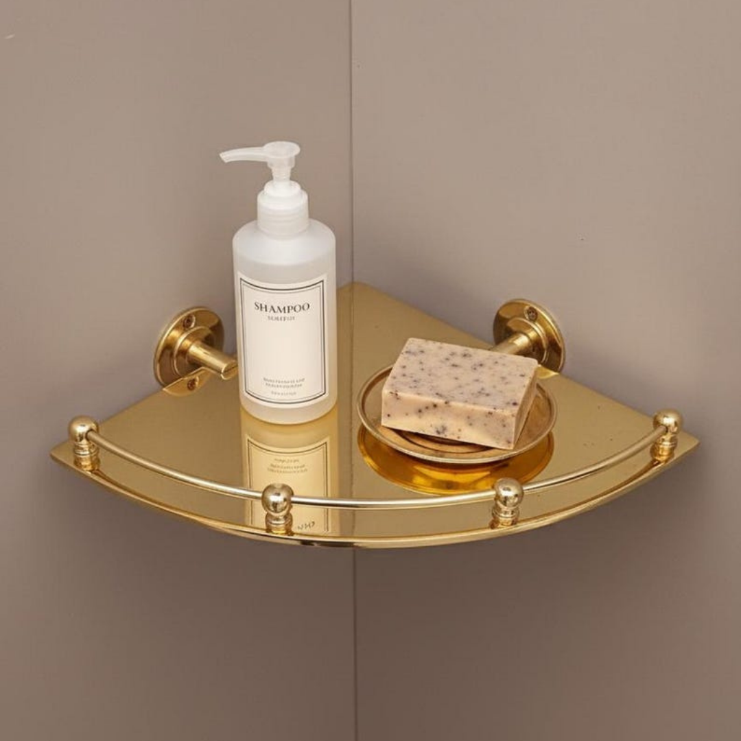 Brass Corner Shelf for bathroom | Wall-Mounted