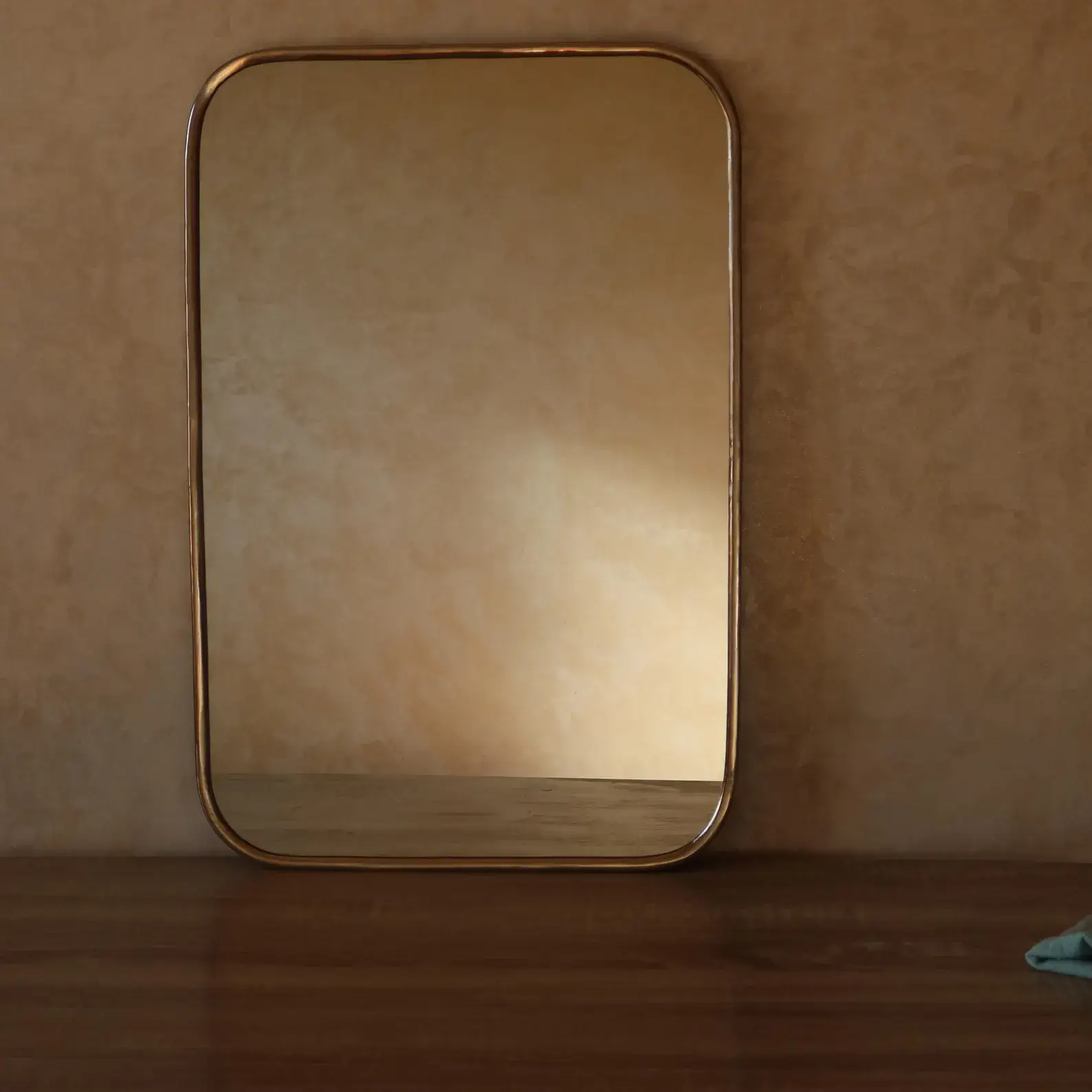 Malika Rectangular Brass Mirror detail view