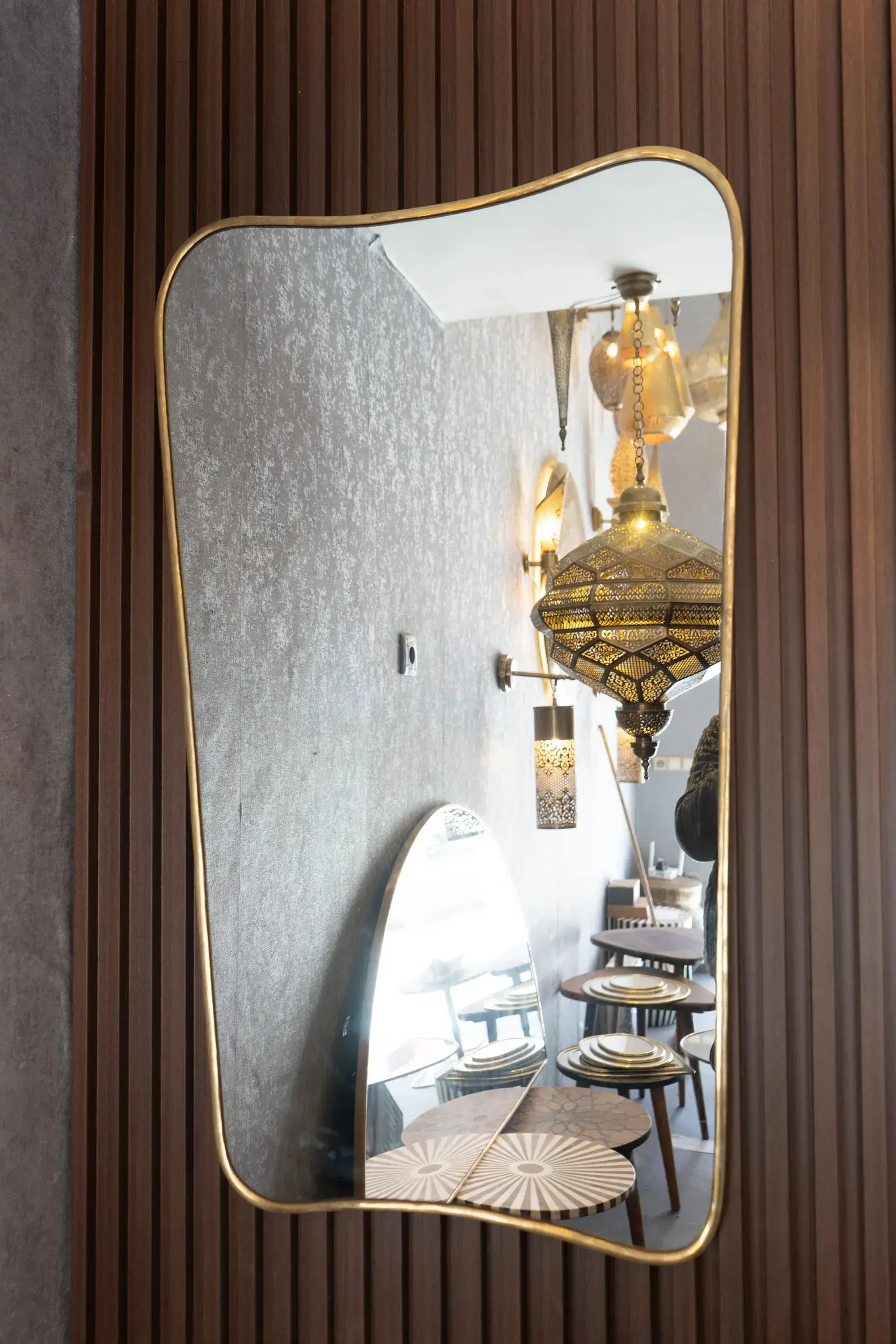 Leila Arched Contour Brass Mirror editorial detail