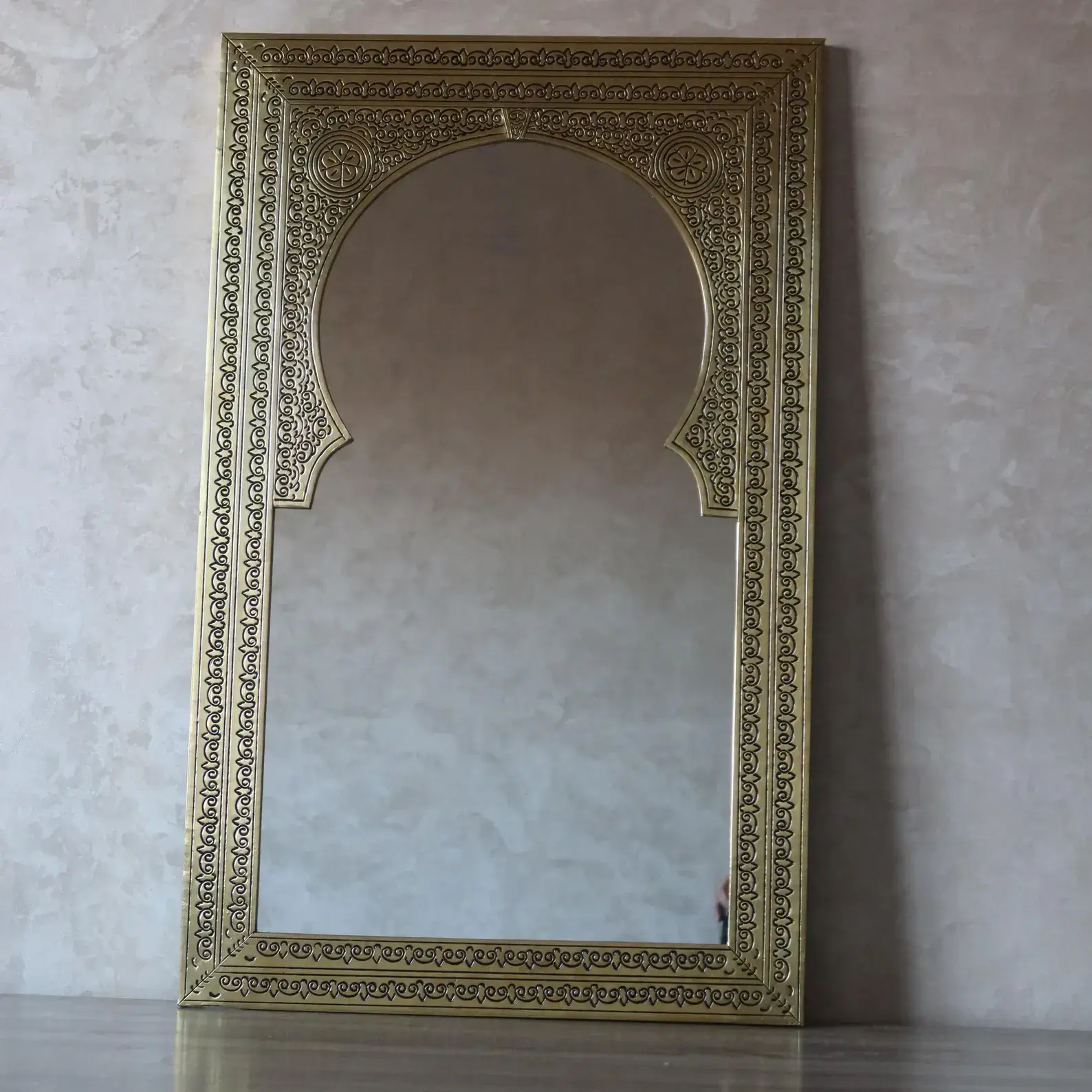 Fez mirror Moorish horseshoe arch detail