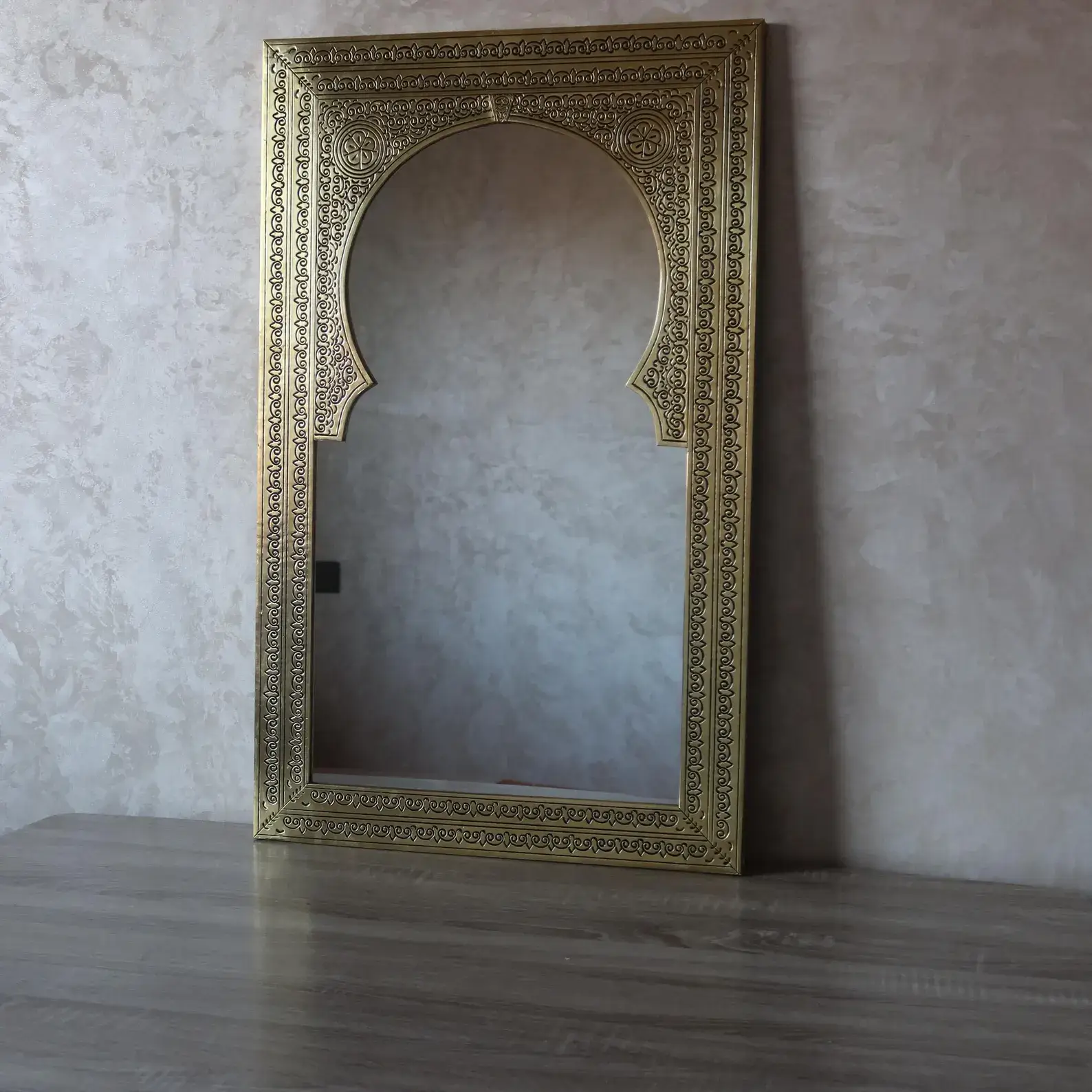 Fez Hand-Engraved Moroccan Brass Mirror editorial detail
