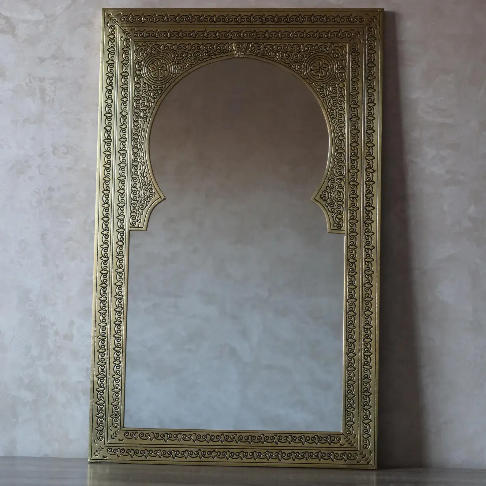 Fez Hand-Engraved Moroccan Brass Mirror detail view
