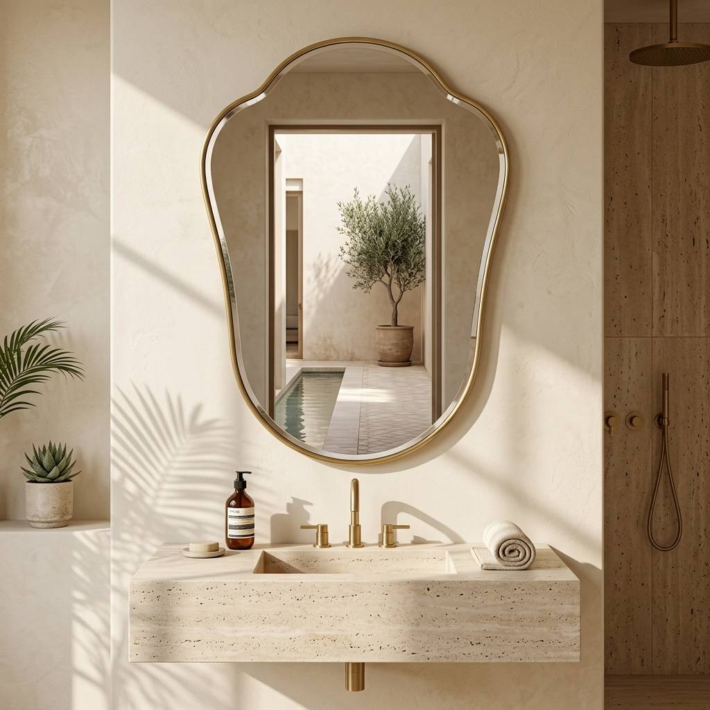 Soraia Organic Brass Wall Mirror hero lifestyle view