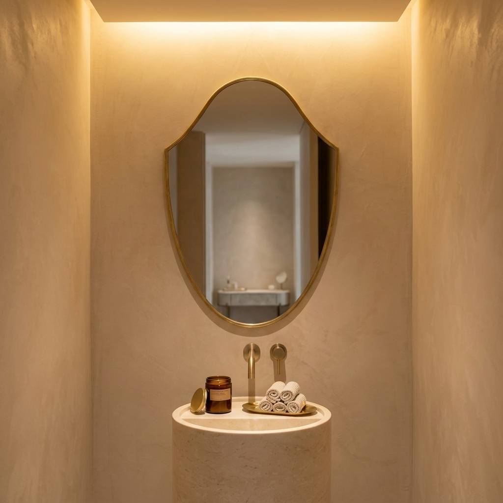 Zahra Sculptural Organic Brass Mirror hero lifestyle view
