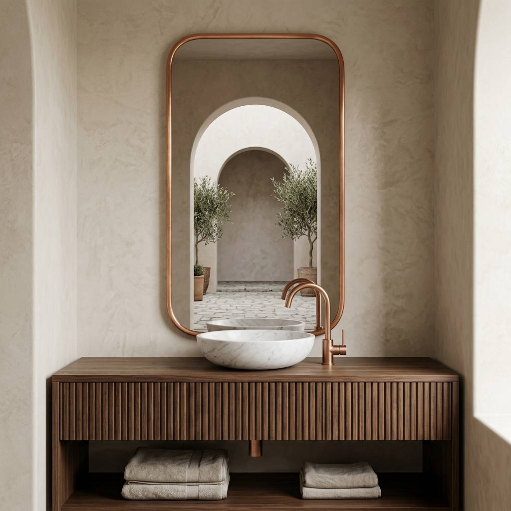 Taza Matte Copper Vanity Mirror hero lifestyle view