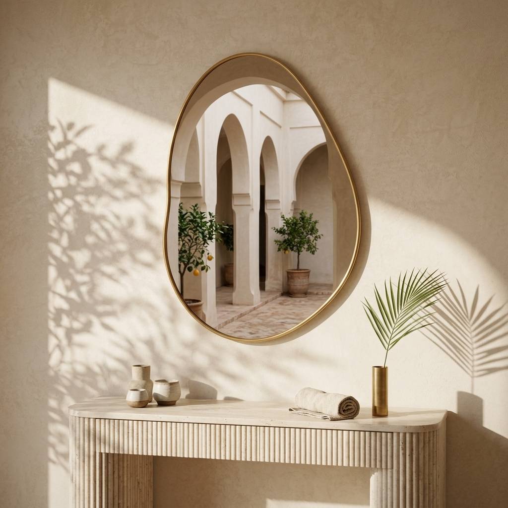 Mira Teardrop Brass Wall Mirror hero lifestyle view