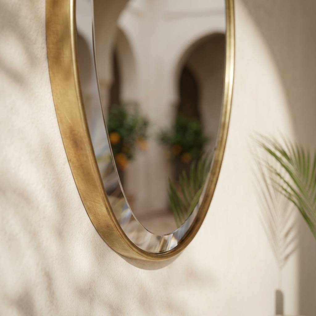 Mira Teardrop Brass Wall Mirror editorial detail
