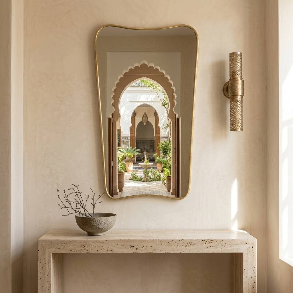 Leila Arched Contour Brass Mirror editorial detail