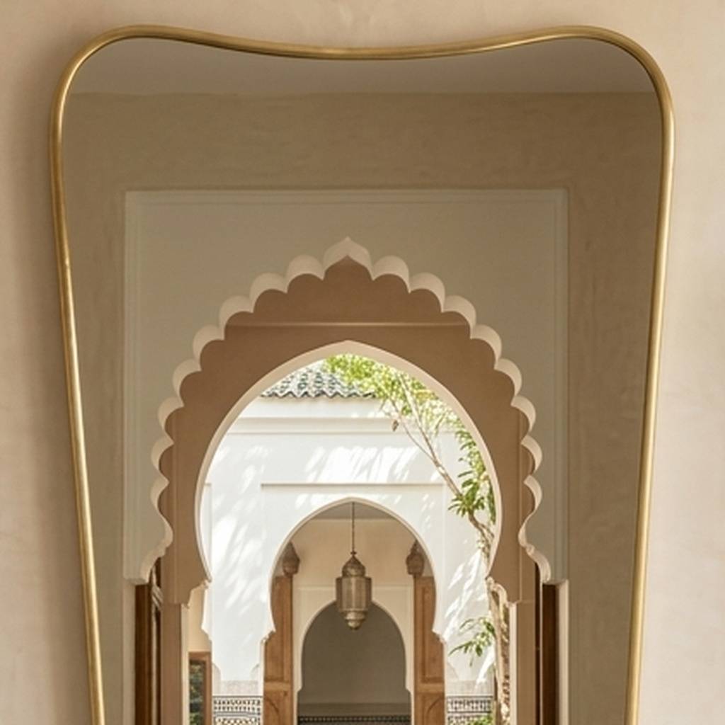 Leila Arched Contour Brass Mirror detail view